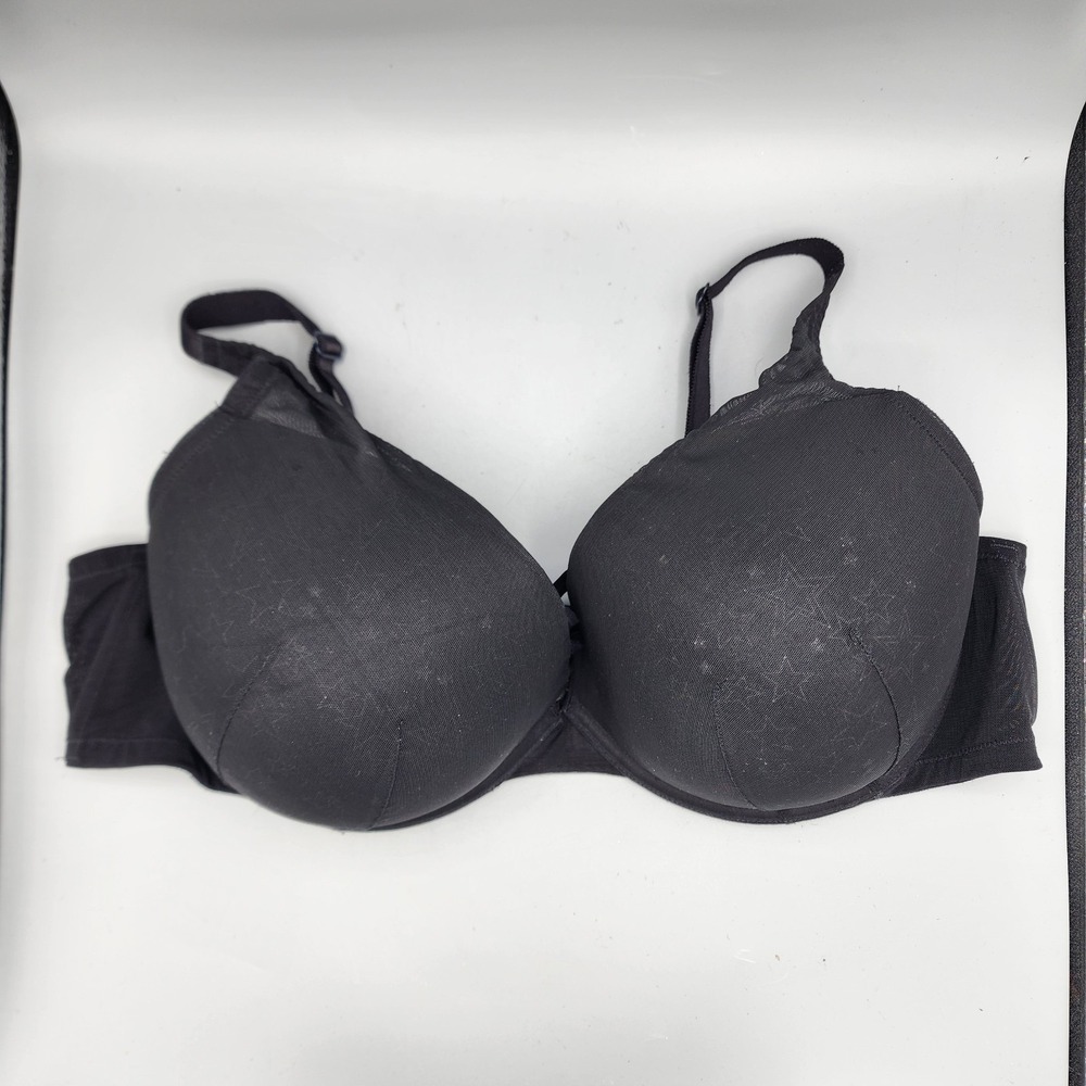 Torrid Curve Underwire Push Up Plunge Bra Black Stars Size 46D